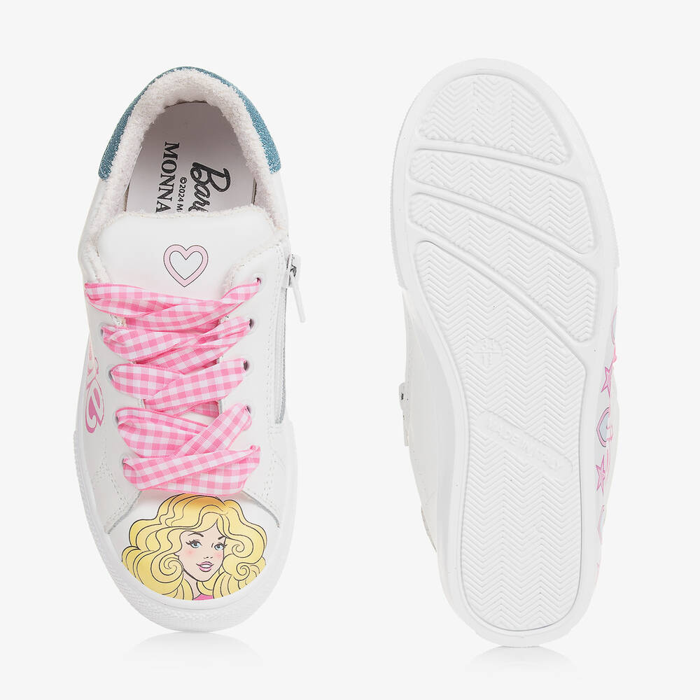 Monnalisa-Teen Girls White Leather Barbie Trainers | Childrensalon Outlet