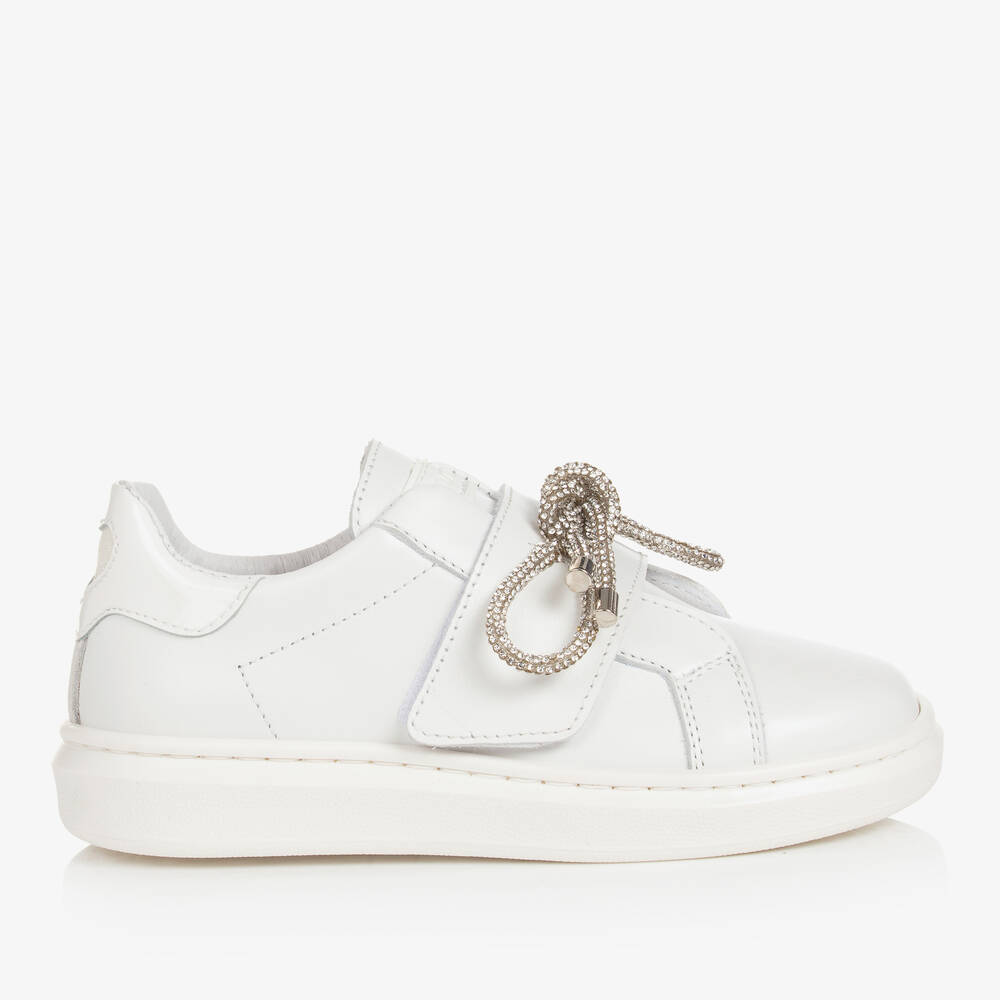 Monnalisa-Teen Girls White Leather Bow Trainers | Childrensalon Outlet