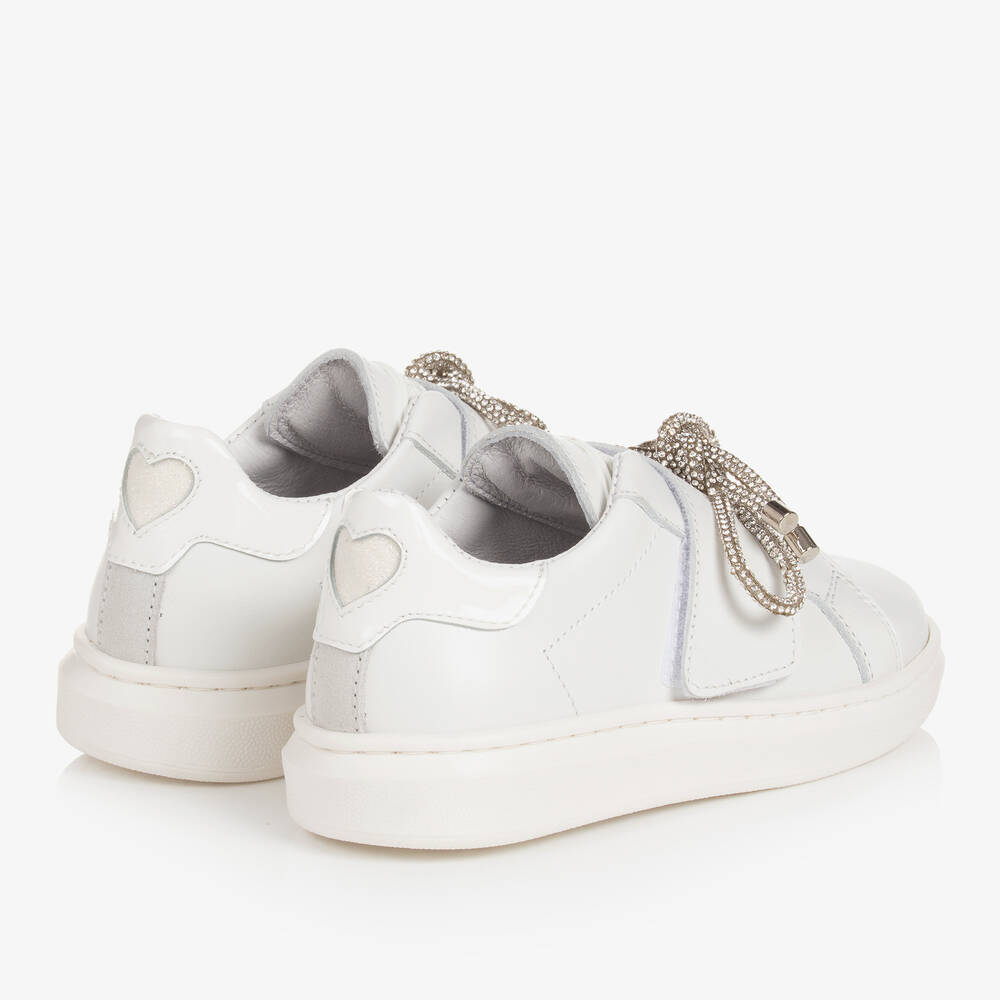 Monnalisa-Teen Girls White Leather Bow Trainers | Childrensalon Outlet