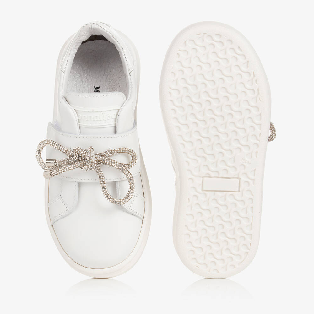 Monnalisa-Teen Girls White Leather Bow Trainers | Childrensalon Outlet