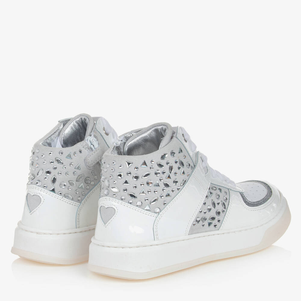 Monnalisa-Teen Girls White Leather High-Top Trainers | Childrensalon Outlet