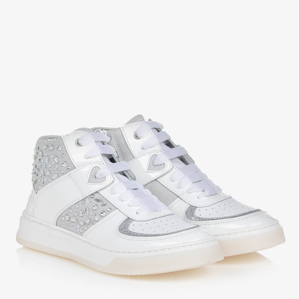 Monnalisa - Teen Girls White Leather High-Top Trainers | Childrensalon