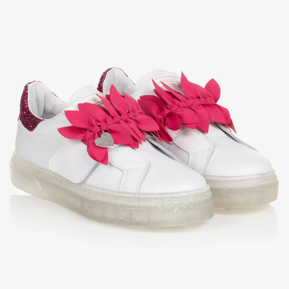 Monnalisa - Weiße Teen Leder-Sneakers weiß/pink | Childrensalon