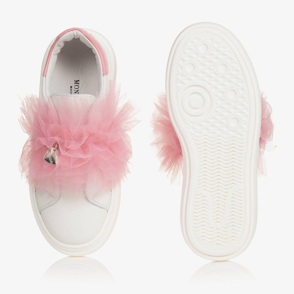 Monnalisa-ترينرز جلد مزين بتول لون أبيض وزهري للمراهقات | Childrensalon Outlet