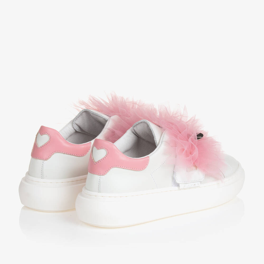 Monnalisa-ترينرز جلد مزين بتول لون أبيض وزهري للمراهقات | Childrensalon Outlet