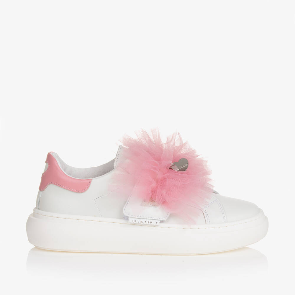 Monnalisa-ترينرز جلد مزين بتول لون أبيض وزهري للمراهقات | Childrensalon Outlet