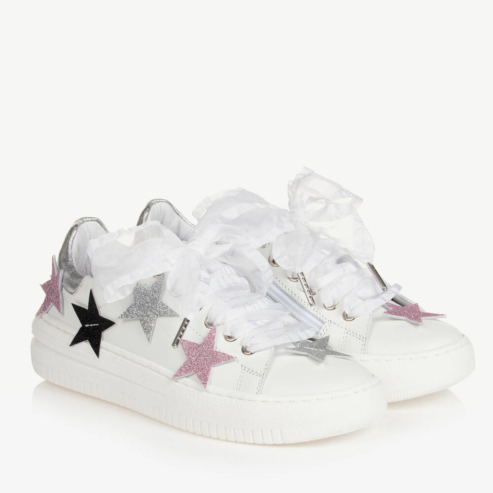 Monnalisa-ترينرز بطبعة نجوم جلد لون أبيض للمراهقات | Childrensalon Outlet