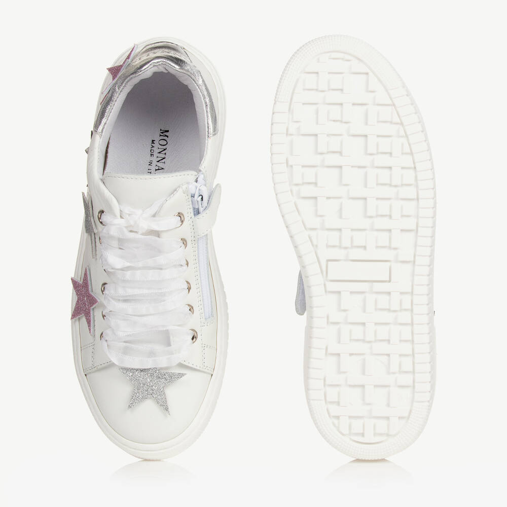 Monnalisa-ترينرز بطبعة نجوم جلد لون أبيض للمراهقات | Childrensalon Outlet