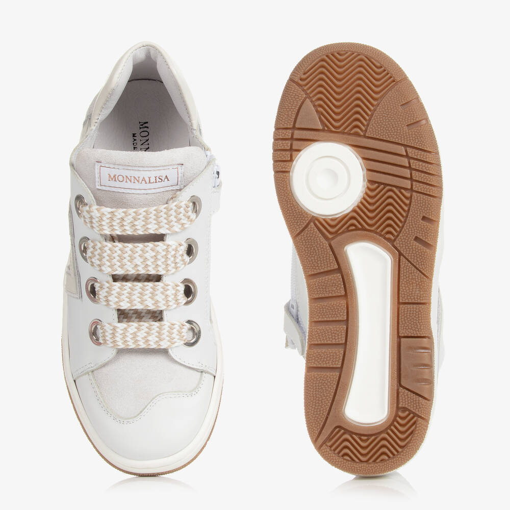 Monnalisa-Teen Girls White Leather Trainers | Childrensalon Outlet
