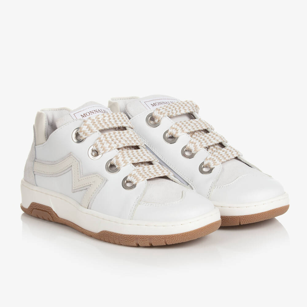 Monnalisa - Teen Girls White Leather Trainers | Childrensalon