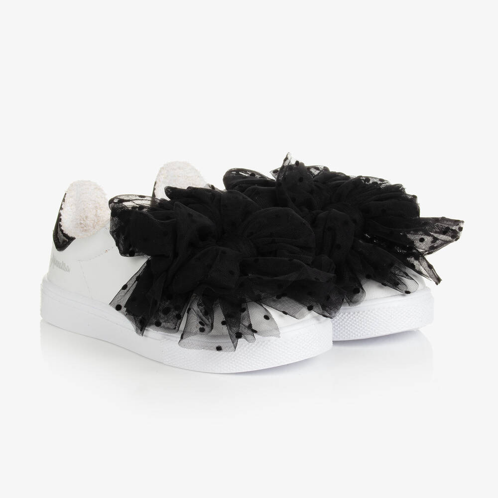 Monnalisa-Teen Girls White Leather & Tulle Trainers | Childrensalon Outlet
