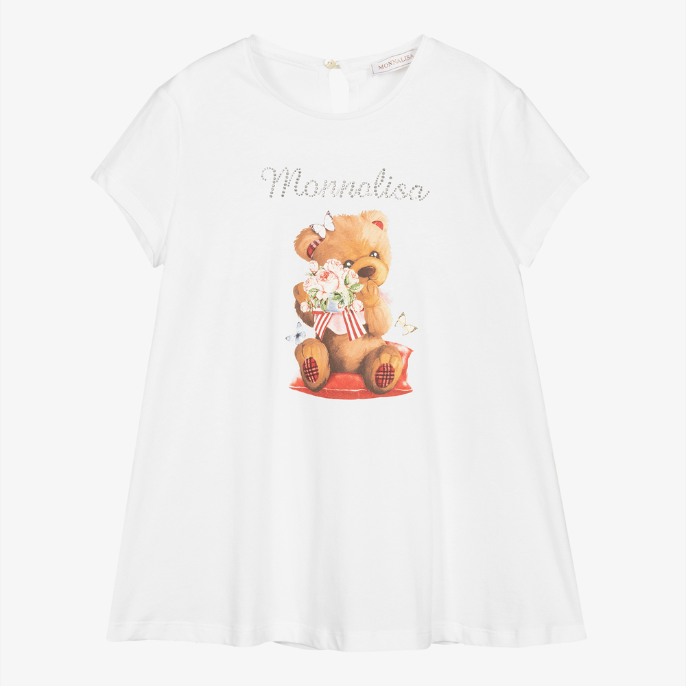 Monnalisa-Teen Girls White Logo T-Shirt | Childrensalon Outlet