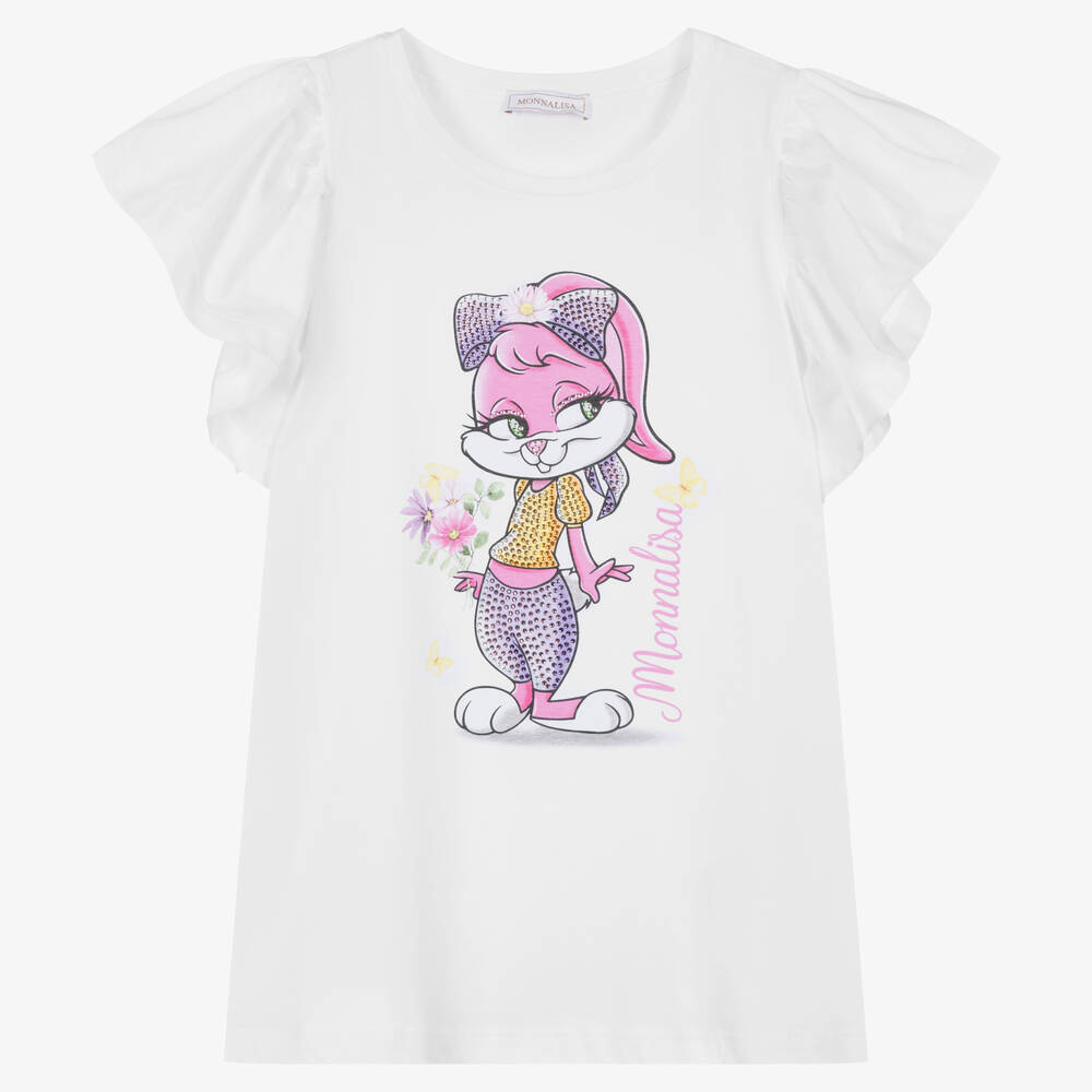 Monnalisa-Teen Girls White Lola Bunny T-Shirt | Childrensalon Outlet