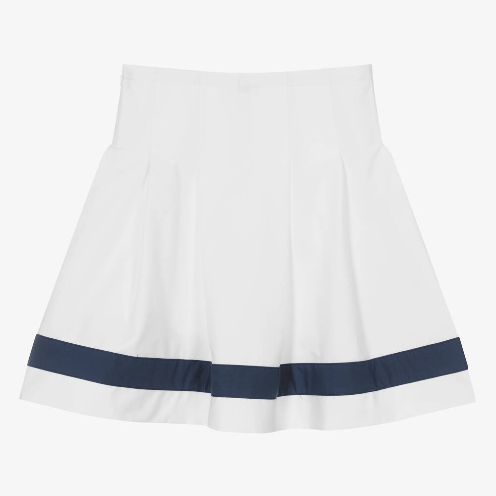 Monnalisa-Teen Girls White Nautical Cotton Skirt | Childrensalon Outlet