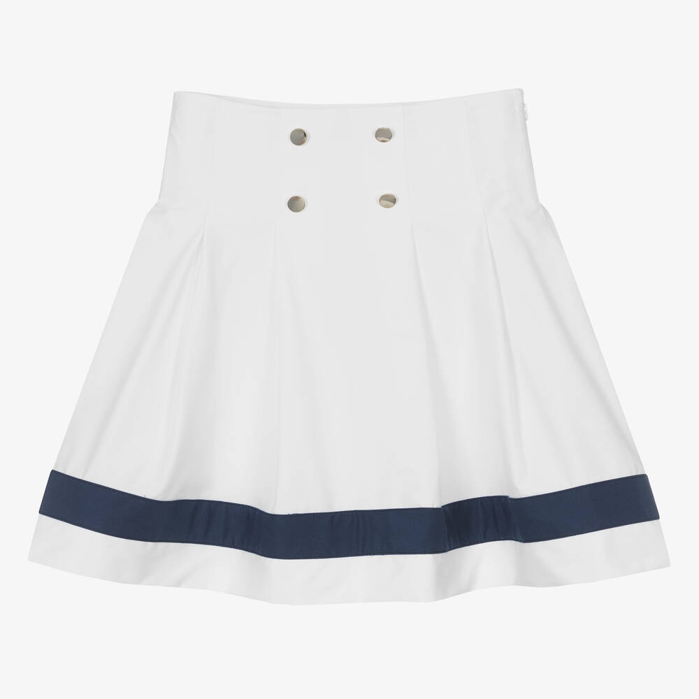 Monnalisa-Teen Girls White Nautical Cotton Skirt | Childrensalon Outlet