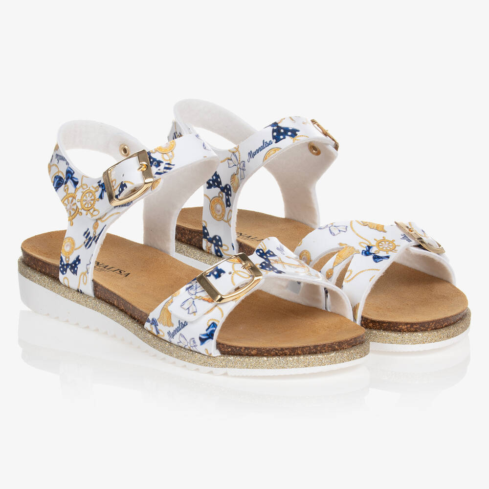 Monnalisa - Teen Sandalen mit Marine-Print weiß | Childrensalon