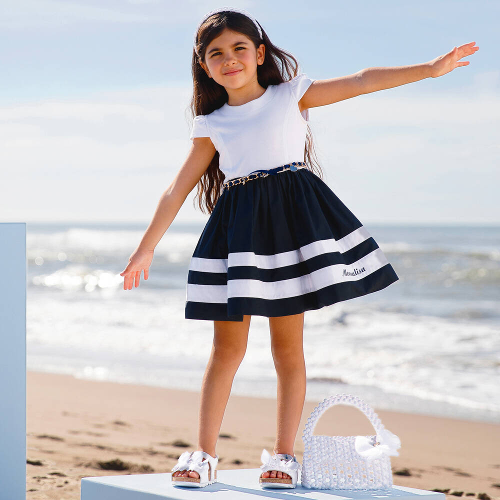 Girls blue and white dress sale