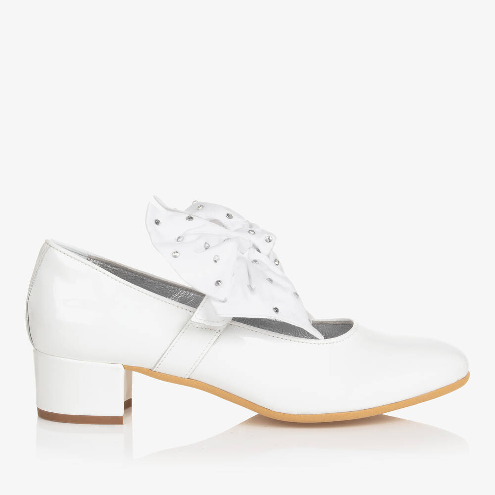Monnalisa-Teen Girls White Patent Leather Heeled Shoes | Childrensalon Outlet