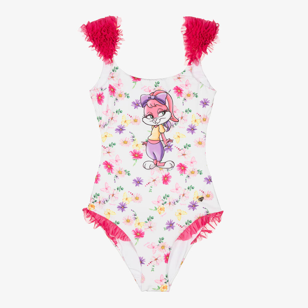 Monnalisa - Maillot de bain blanc et rose Lola | Childrensalon