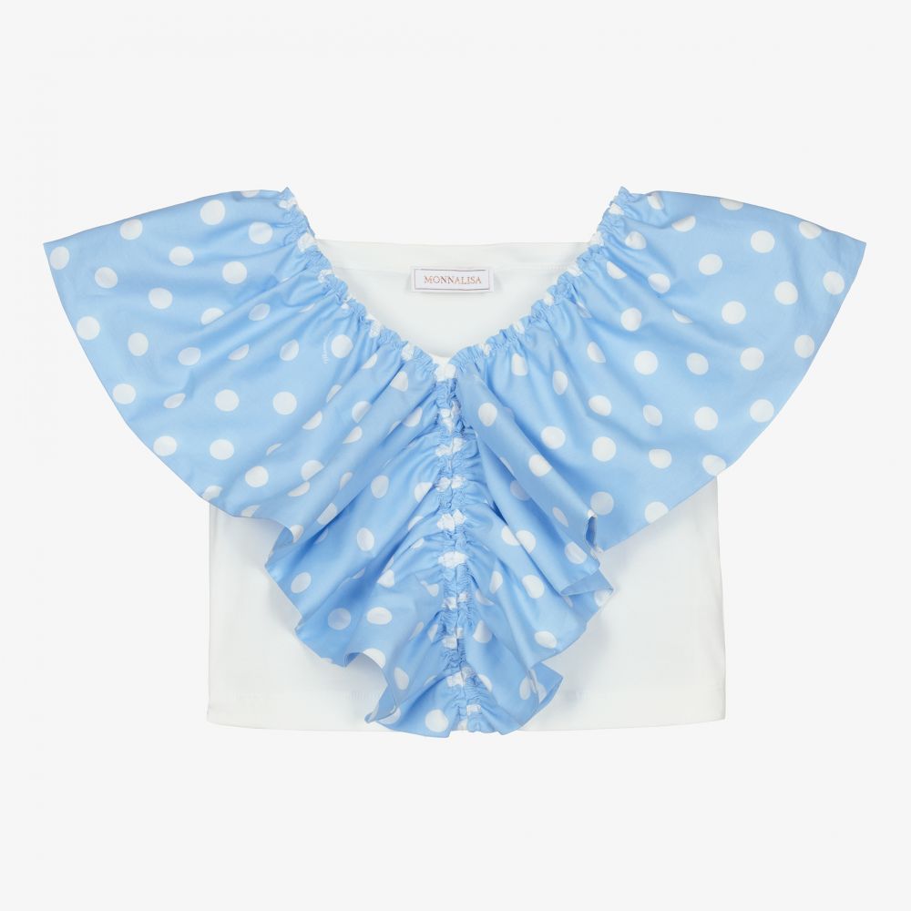 Monnalisa - Teen Girls White Polka Dot Top | Childrensalon