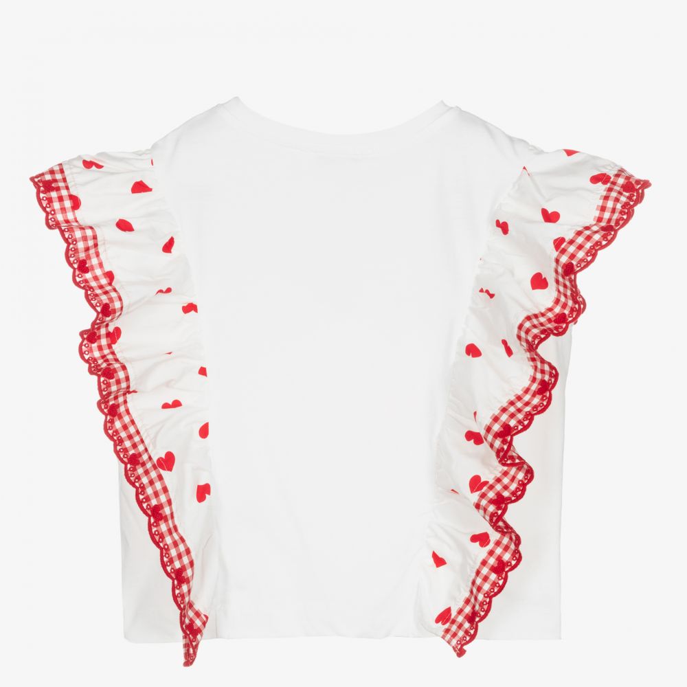 Monnalisa-Teen Girls White & Red Top | Childrensalon Outlet