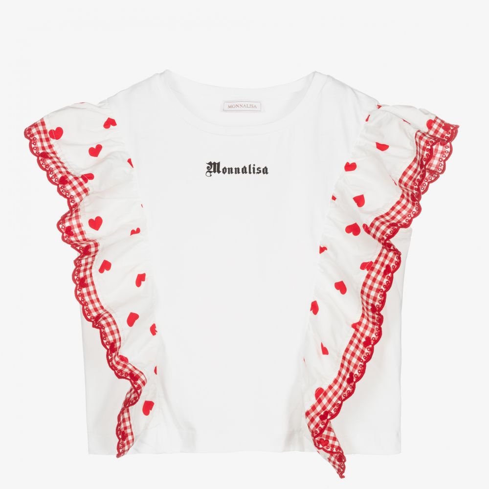 Monnalisa - Teen Girls White & Red Top | Childrensalon