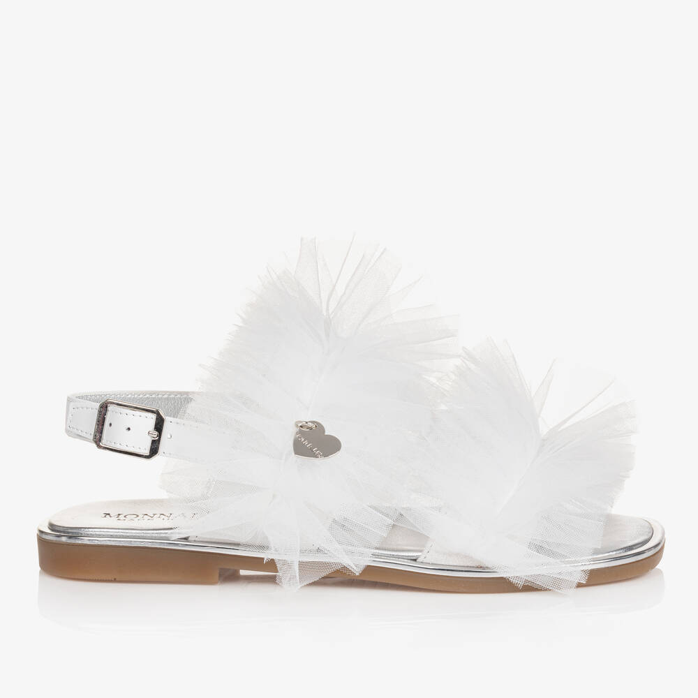 Monnalisa-Teen Girls White Ruffle Tulle Sandals | Childrensalon Outlet
