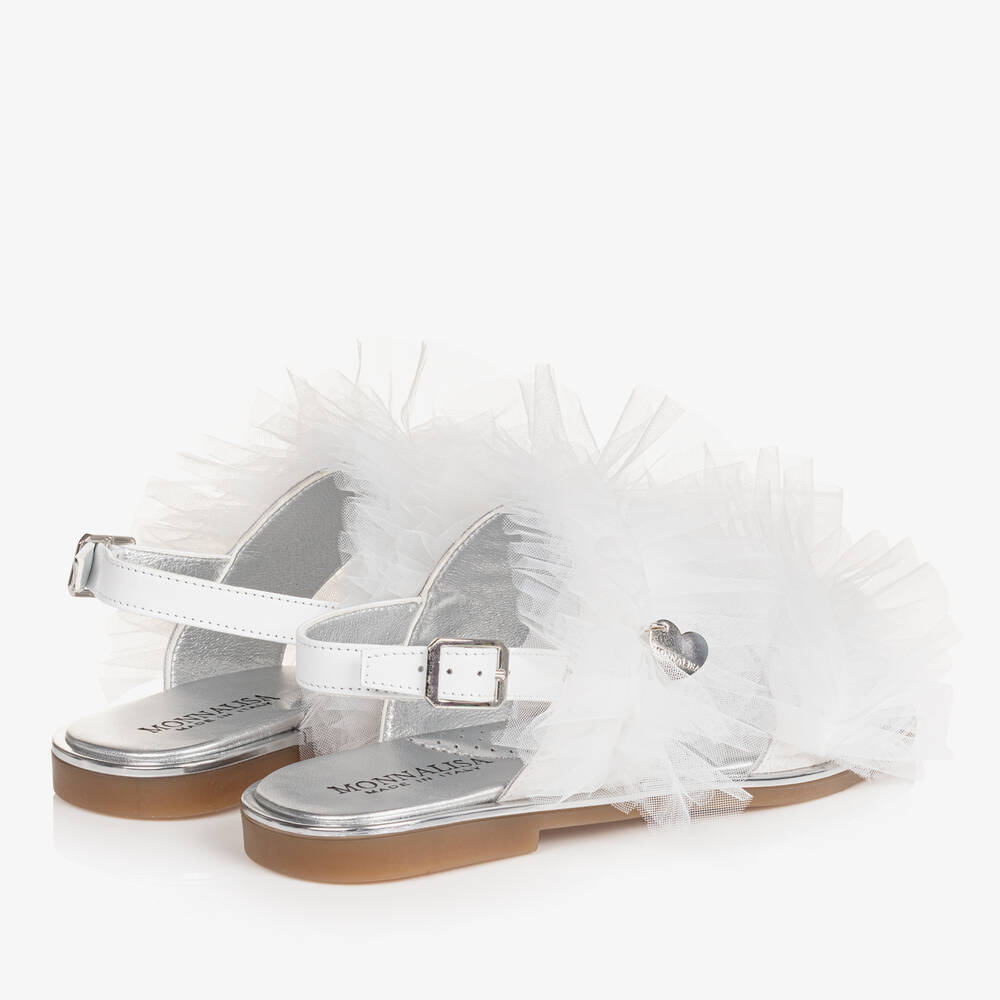 Monnalisa-Teen Girls White Ruffle Tulle Sandals | Childrensalon Outlet