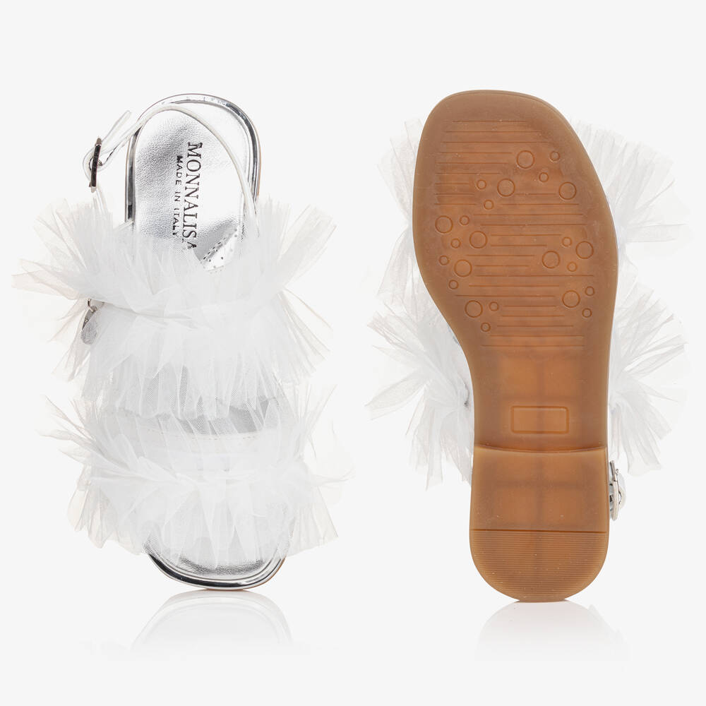 Monnalisa-Teen Girls White Ruffle Tulle Sandals | Childrensalon Outlet