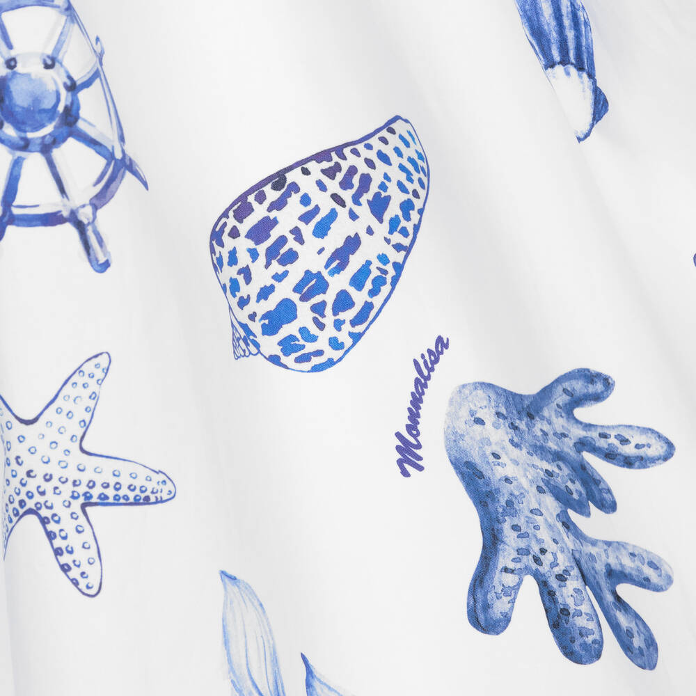 موناليزا-فستان بطبعة بحرية قطن بوبلين لون أبيض للمراهقات | Childrensalon Outlet