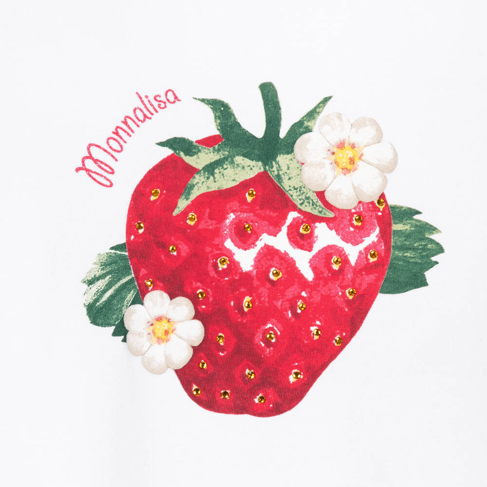 Monnalisa-Teen Girls White Strawberry Cotton Dress | Childrensalon Outlet