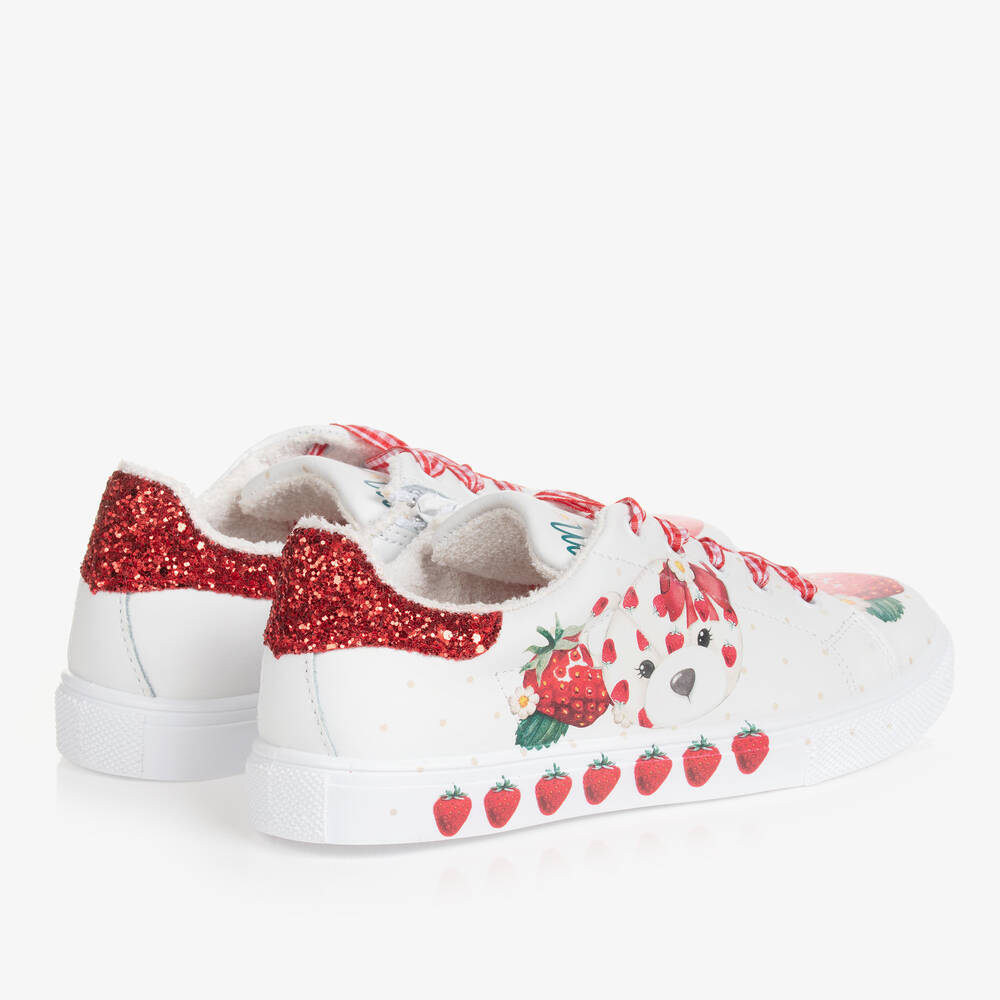 Monnalisa-Teen Girls White Strawberry Trainers | Childrensalon Outlet