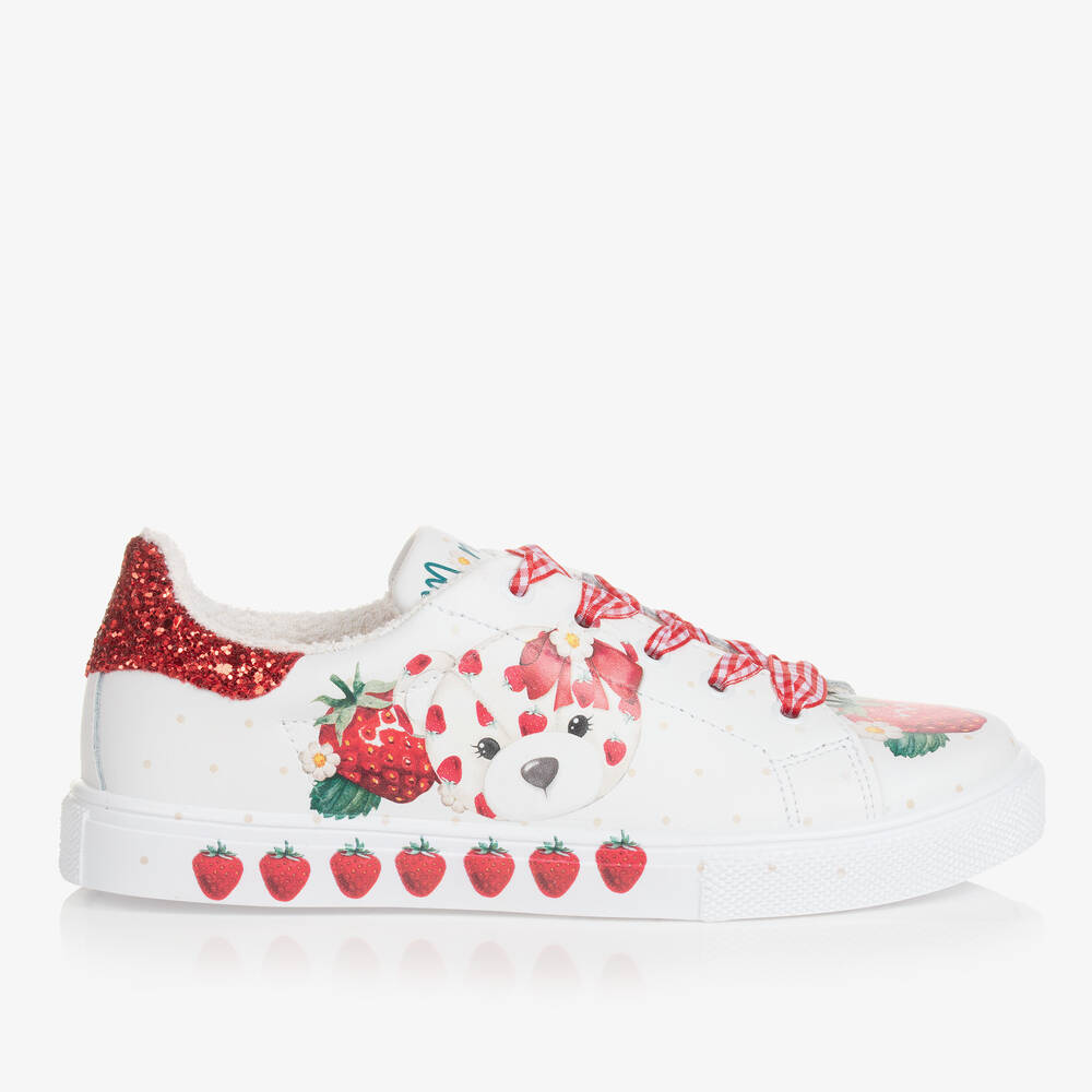 Monnalisa-Teen Girls White Strawberry Trainers | Childrensalon Outlet