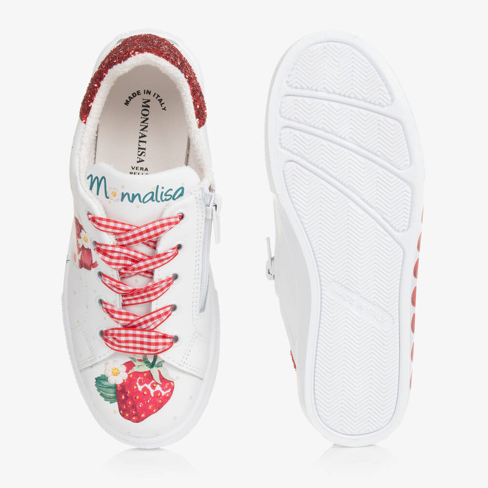 Monnalisa-Teen Girls White Strawberry Trainers | Childrensalon Outlet