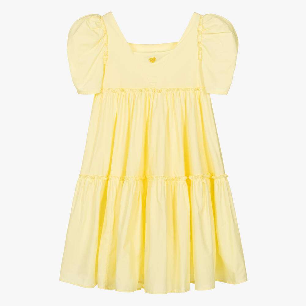 Monnalisa-فستان قطن بوبلين بطبقات لون أصفر للمراهقات | Childrensalon Outlet