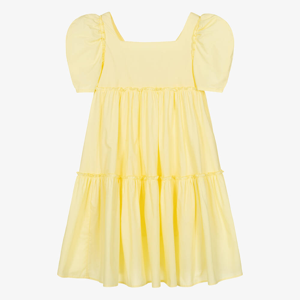 Monnalisa-Teen Girls Yellow Cotton Tiered Dress | Childrensalon Outlet