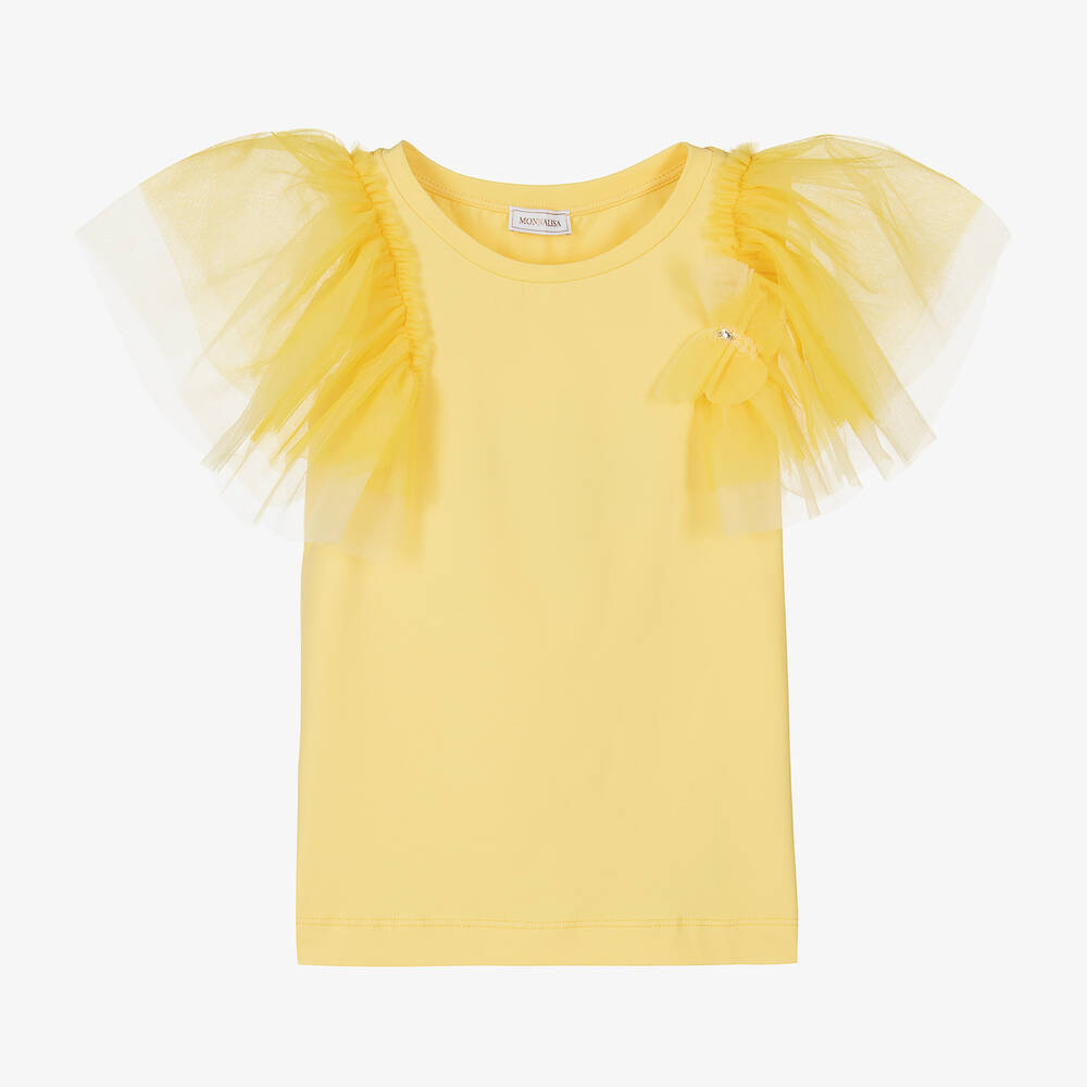 Monnalisa - Haut jaune en coton et tulle fille | Childrensalon