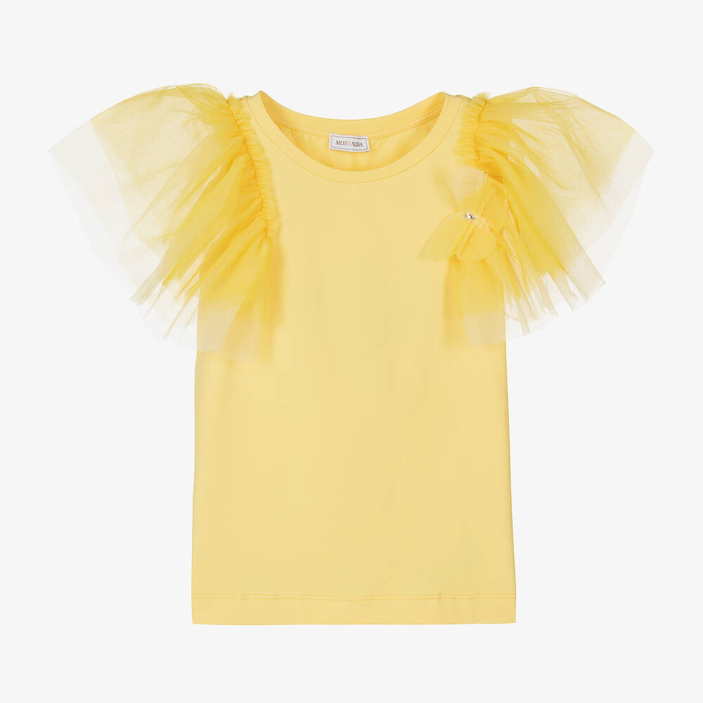 Monnalisa - Teen Girls Yellow Cotton & Tulle Top | Childrensalon