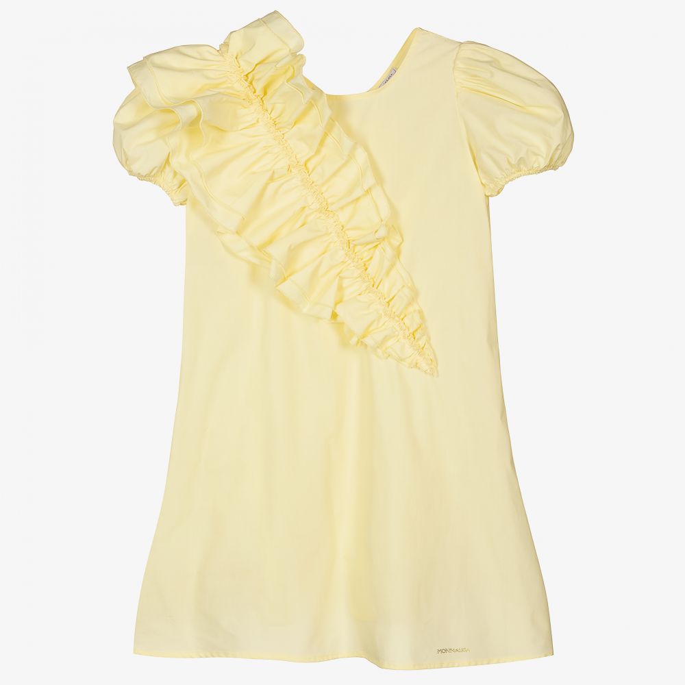 Monnalisa - فستان تينز بناتي قطن بوبلين مزين بكشكش لون أصفر | Childrensalon