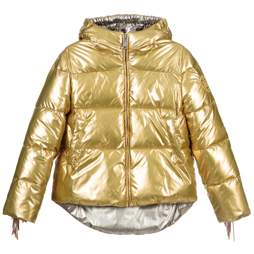 Monnalisa - Teen Gold Frindge Puffer Jacket | Childrensalon