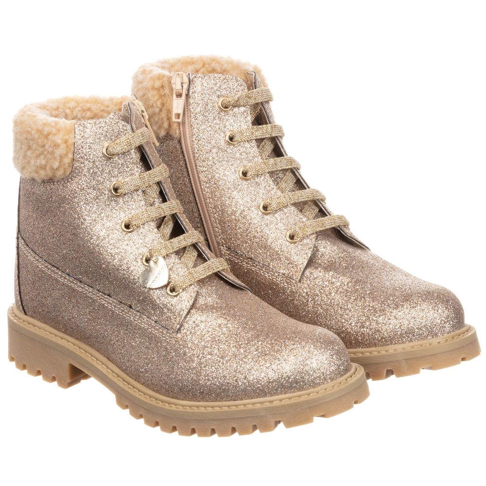 Monnalisa Teen Gold Glitter Boots Childrensalon Outlet