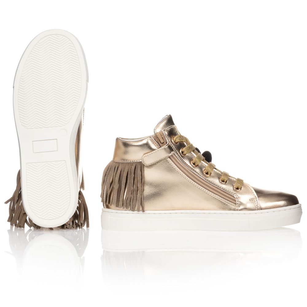 Monnalisa-Teen Gold High-Top Trainers | Childrensalon Outlet