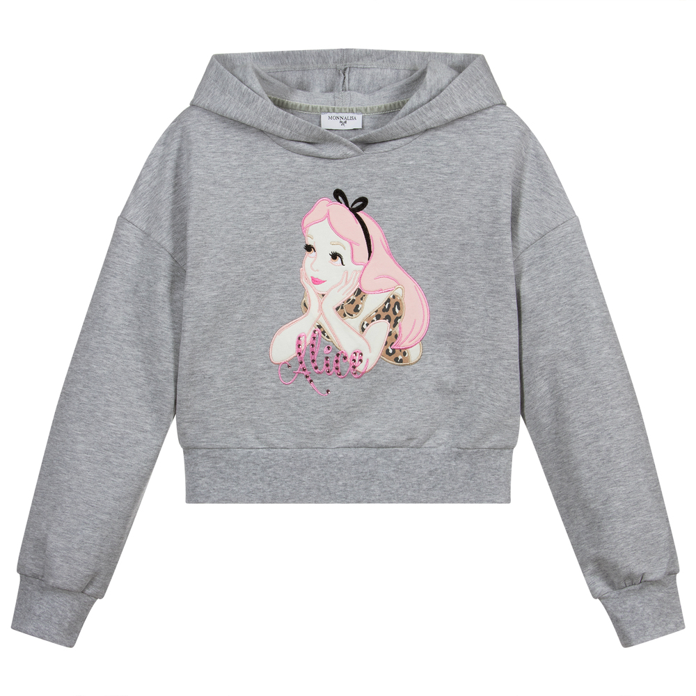 Monnalisa - Teen Grey Cropped Hoodie | Childrensalon