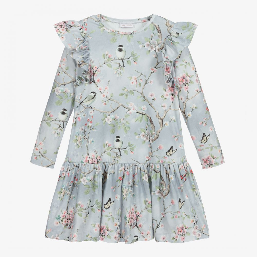Monnalisa - Серое платье из джерси с цветами для подростков | Childrensalon