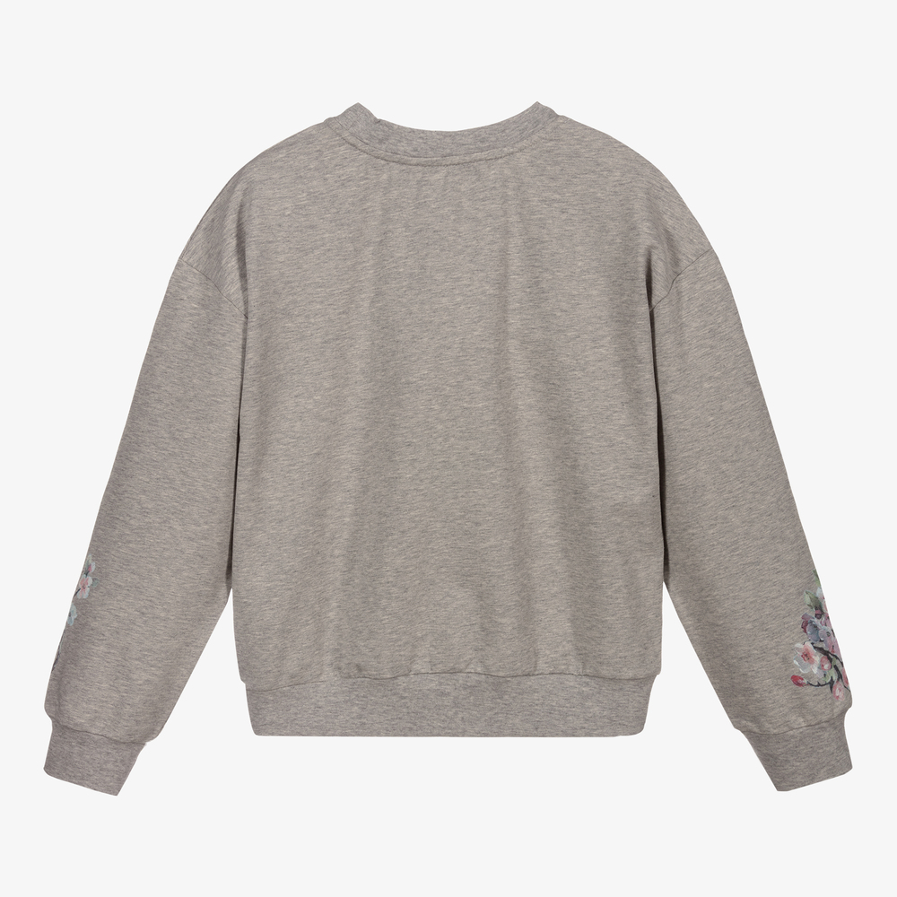 Monnalisa-Серый свитшот с цветами для подростков | Childrensalon Outlet