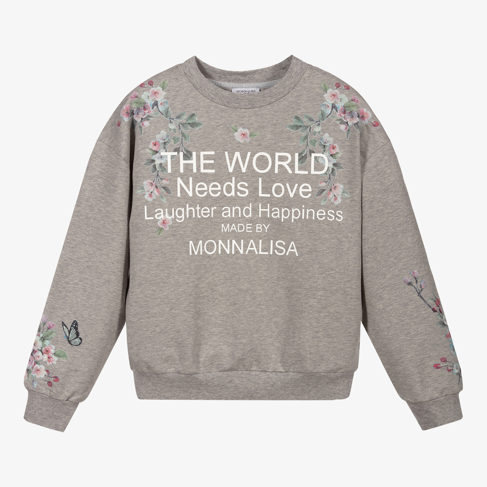 Monnalisa - Graues Teen Sweatshirt mit Blumen | Childrensalon