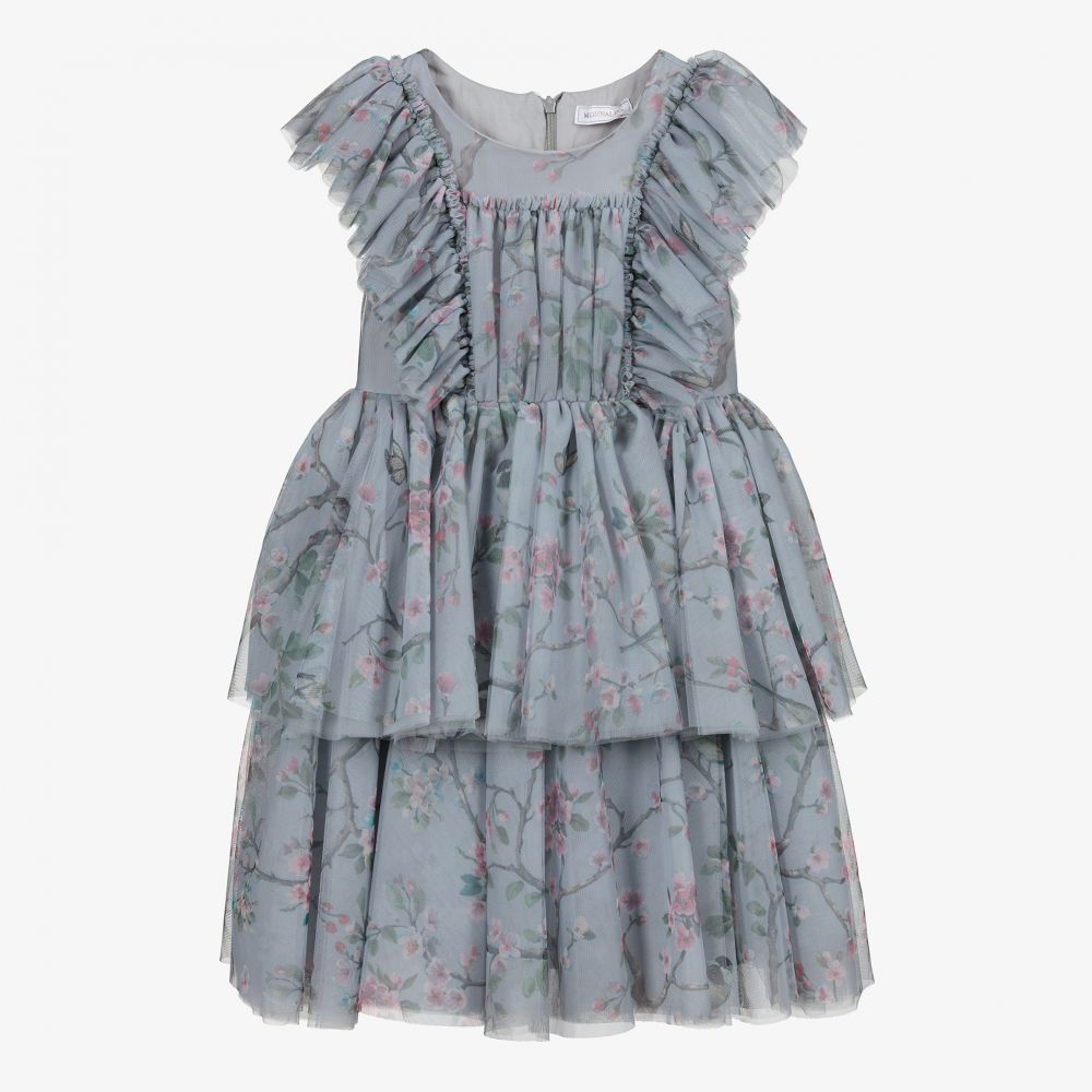 Monnalisa - Teen Grey Floral Tulle Dress | Childrensalon