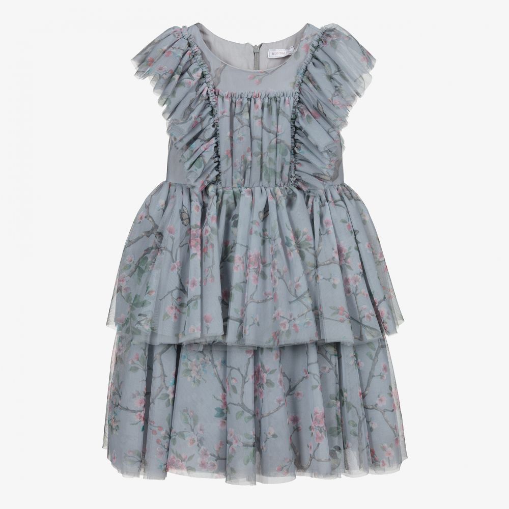 Monnalisa - Robe tulle gris à fleurs Ado | Childrensalon