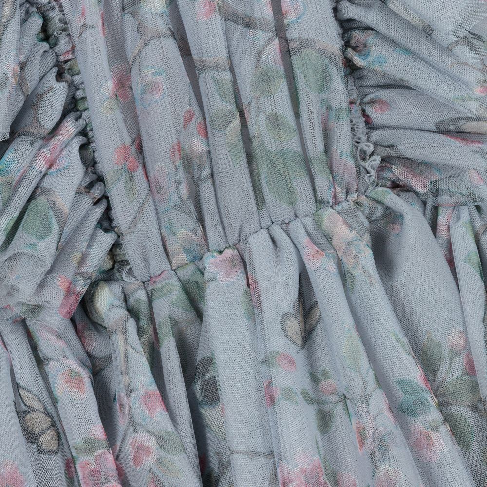 Monnalisa-Серое платье из тюля в цветочек для подростков | Childrensalon Outlet