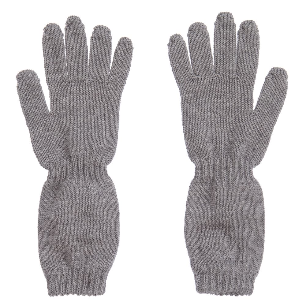 Monnalisa-Teen Grey Knit Pearl Gloves | Childrensalon Outlet